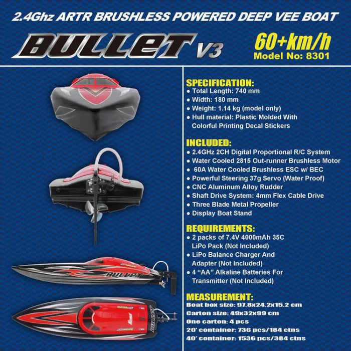 Bullet Off-shore V3 BL ARTR 2.4G uten Batterier og Lader